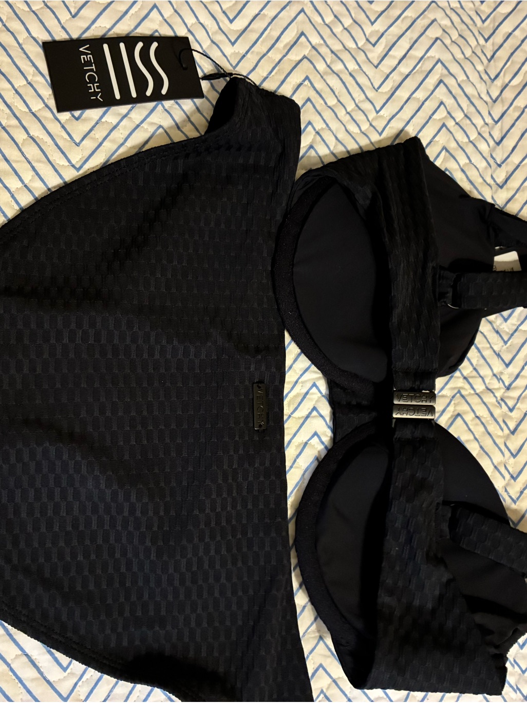 Nwt & Liner Vetchy Black Textured Underwire Bikini Set With Supportive Top — image 5 of 7